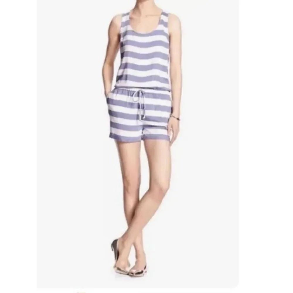 ❤️Banana Republic Women's Stripe Romper Sleeveless Soft White Blue Size XS